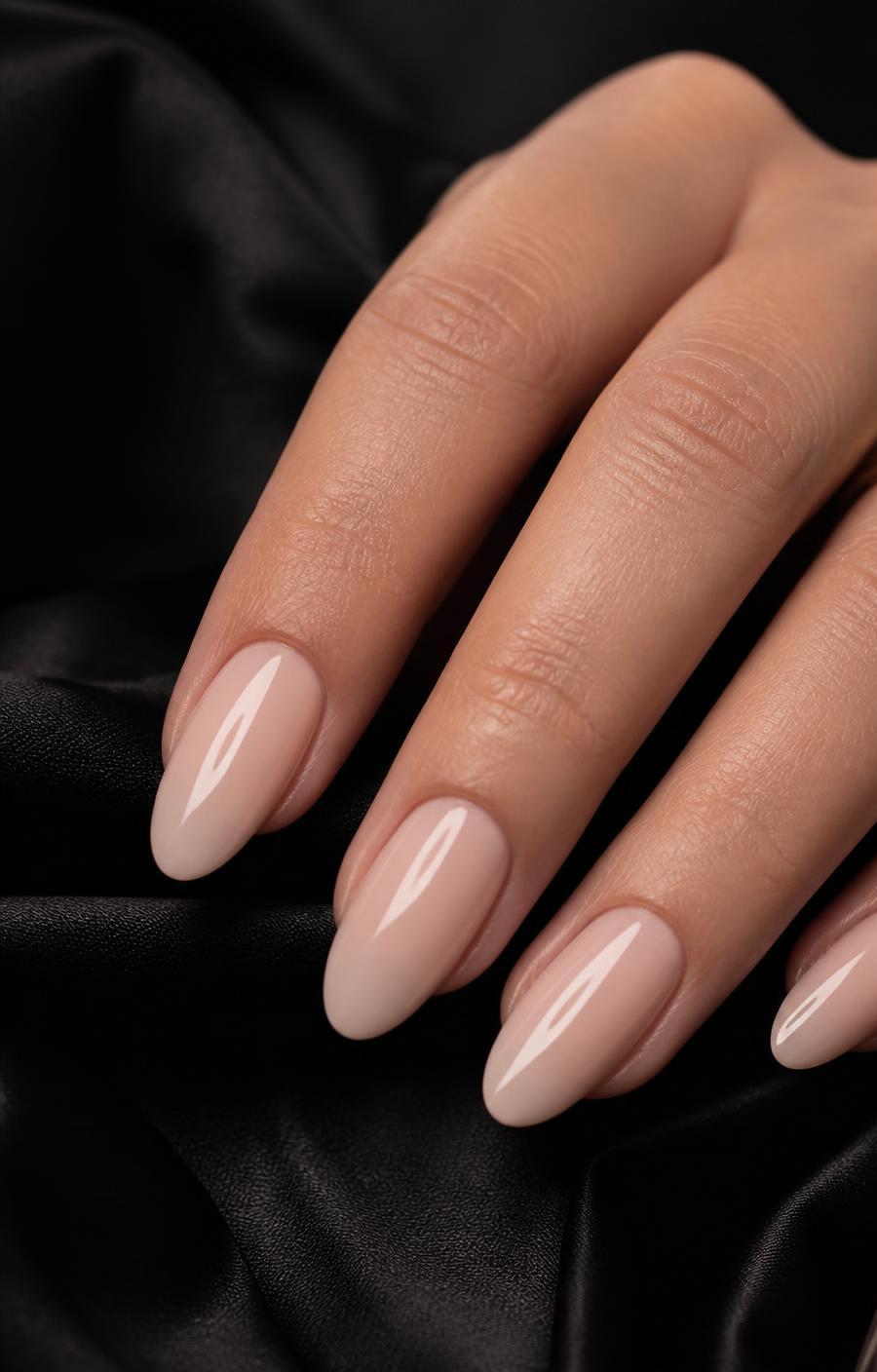 Risultato finale: manicure a mandorla in nude lattiginoso